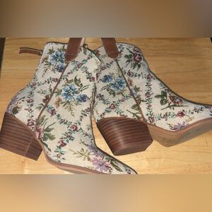 Altar'd State Cream Floral Ankle Boots